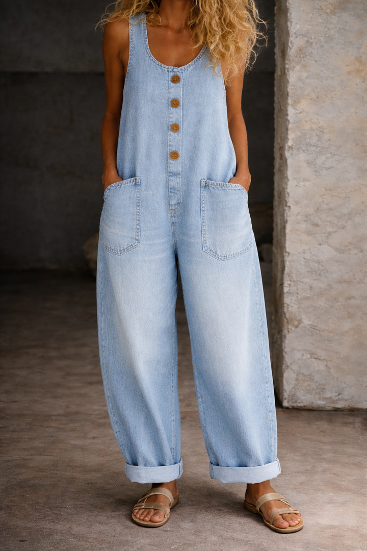 Saylor | Jardineira Jeans de Algodão Lavado Vintage