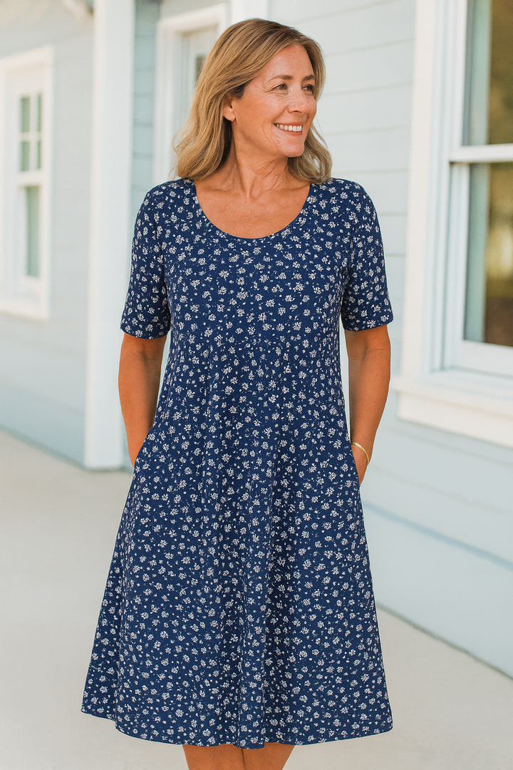 Maribelle | Vestido Midi Floral Sem Esforço - Cobre braços superiores e barriga
