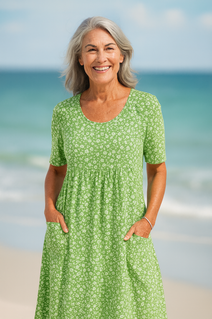 Maribelle | Vestido Midi Floral Sem Esforço - Cobre braços superiores e barriga