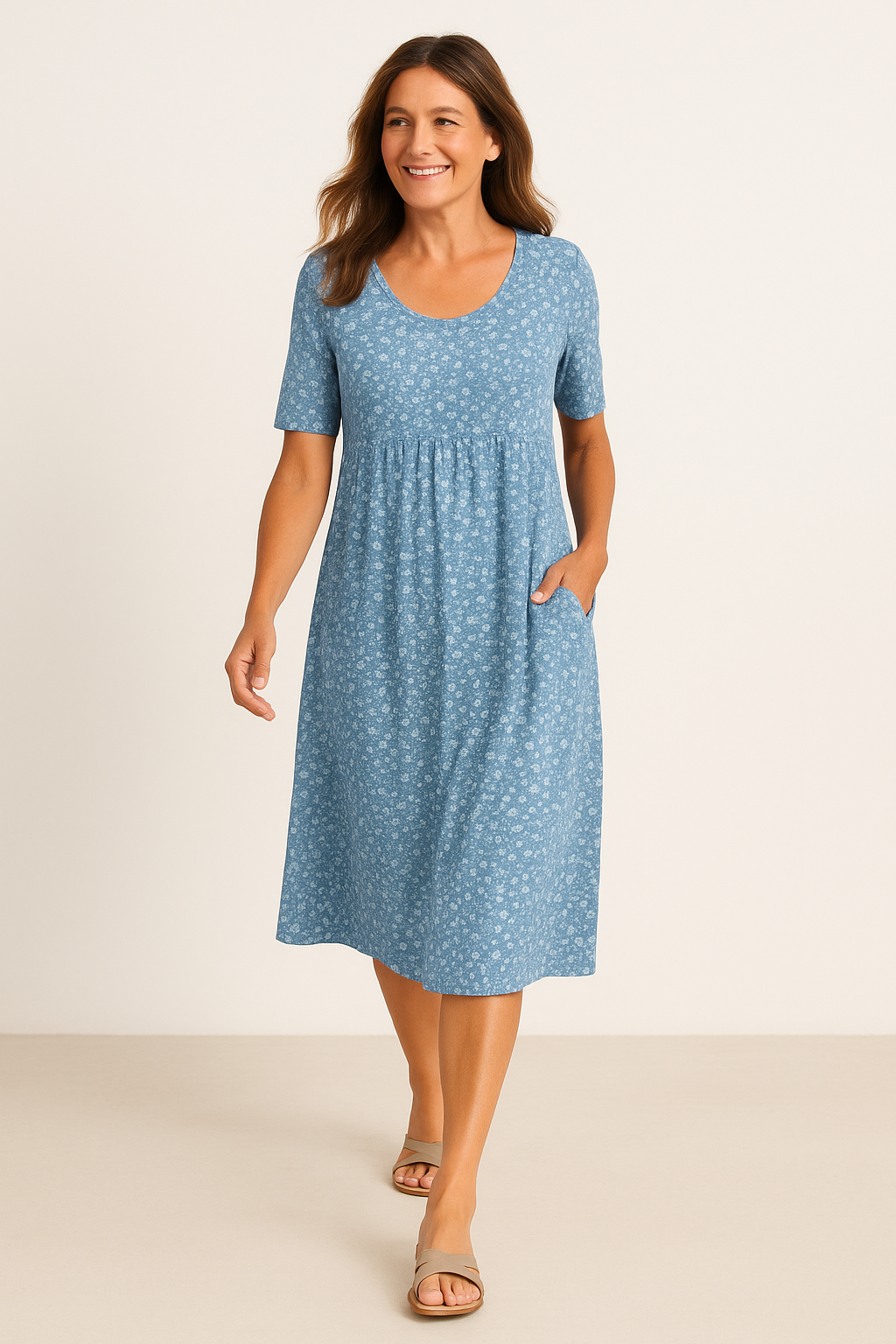 Maribelle | Vestido Midi Floral Sem Esforço - Cobre braços superiores e barriga