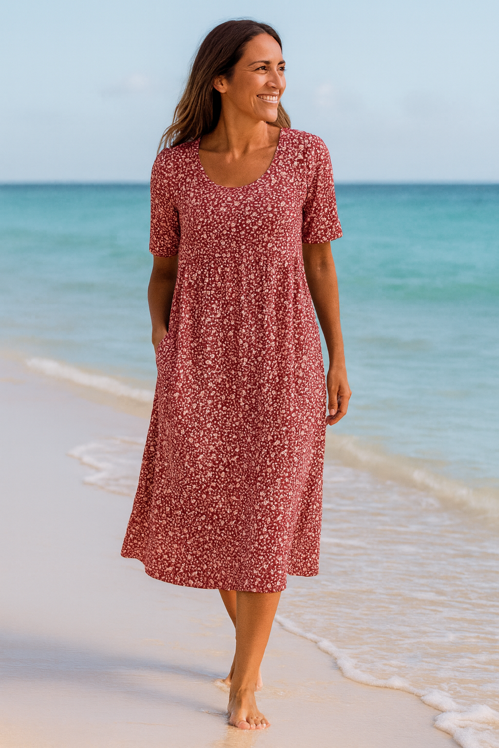 Maribelle | Vestido Midi Floral Sem Esforço - Cobre braços superiores e barriga