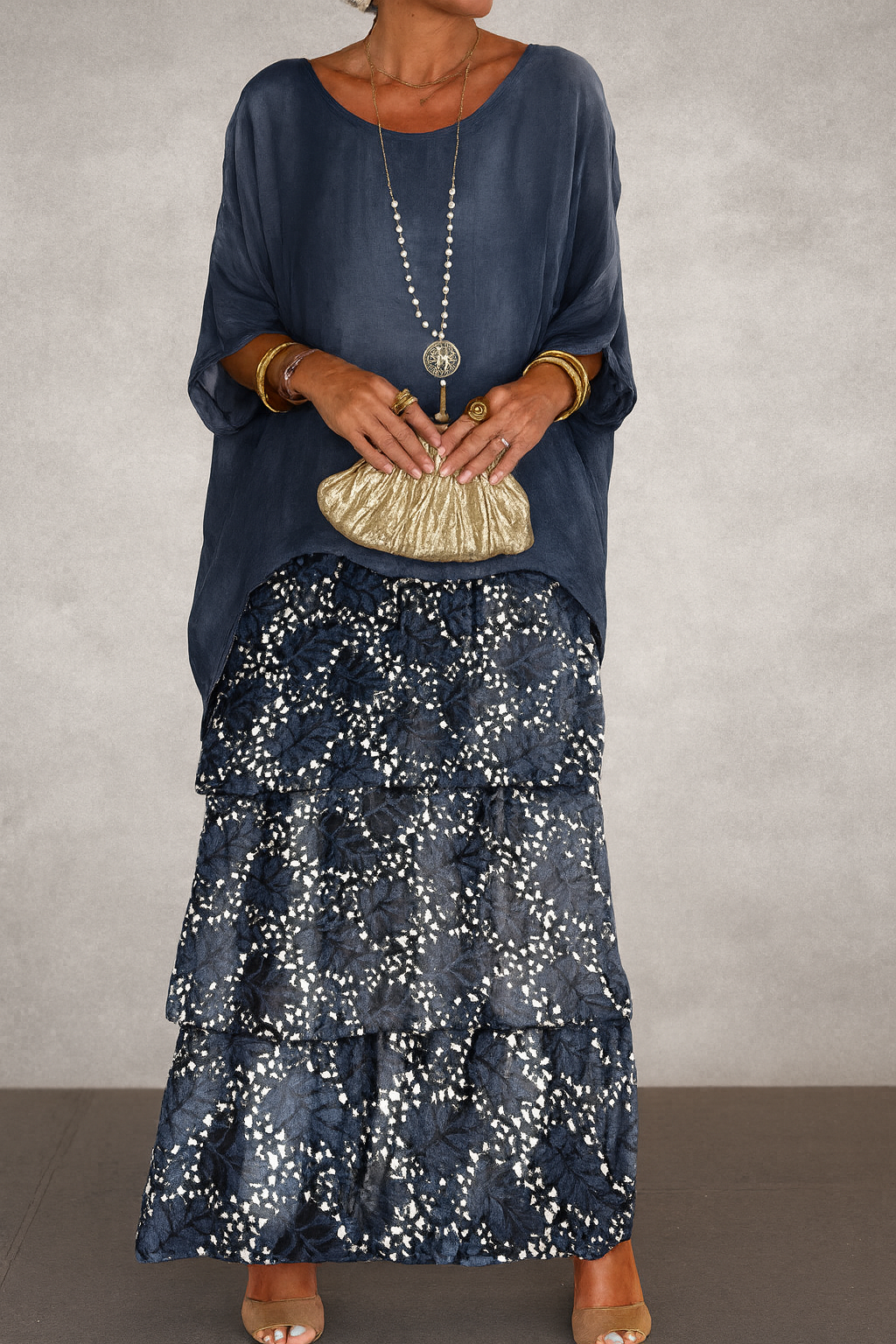 Vestido em Camadas Nora - Azul Escuro