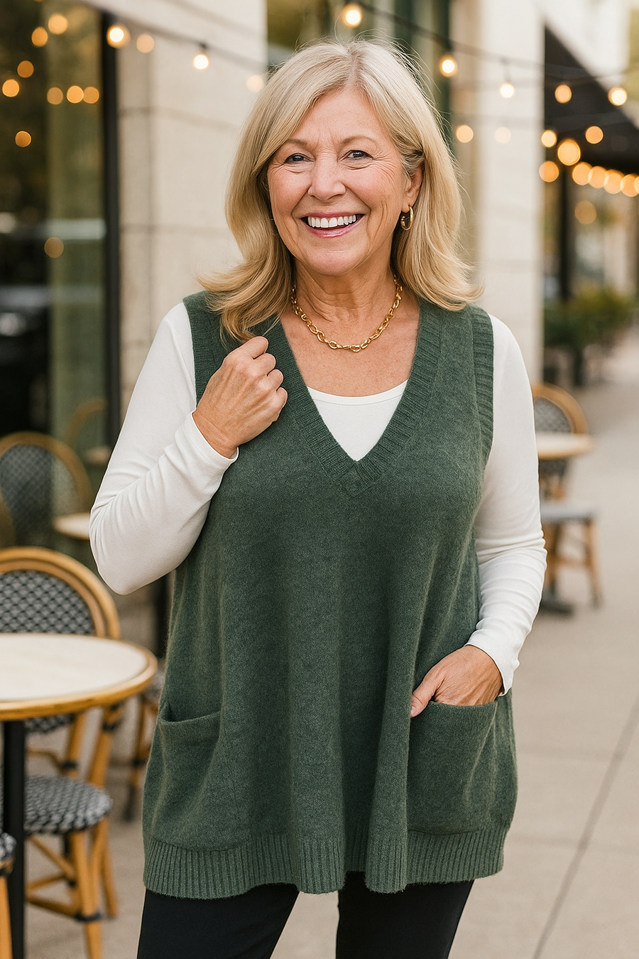 Everelle | Women's A-Line Knit Sweater Vest, Ribbed Sleeveless Layering Top with Pockets