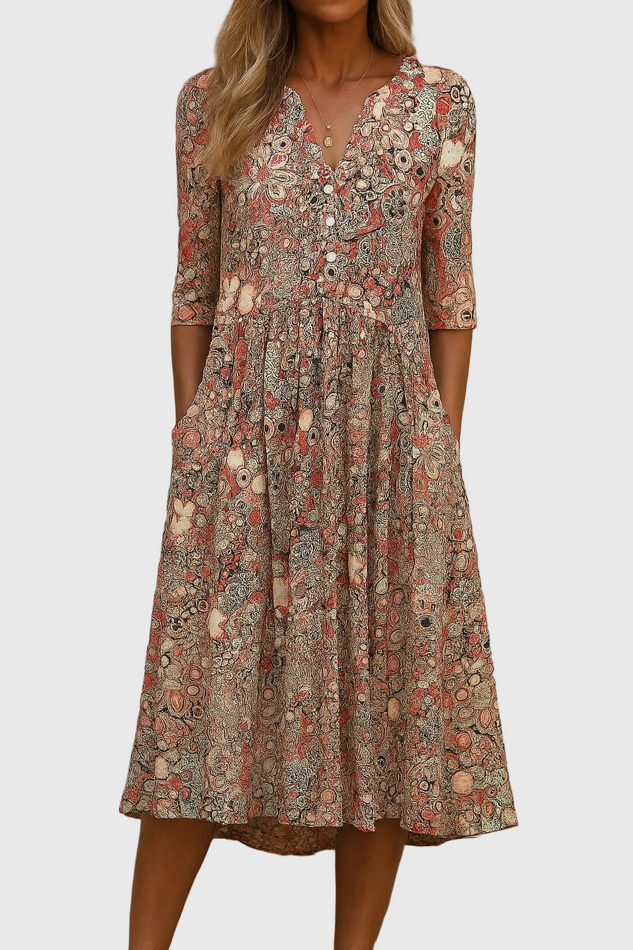 Harlow | Women's V-Neck Midi Dress, Flowy Elegant Day to Evening Occasion Dress
