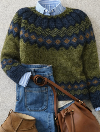 Jessica | Women's Heritage Nordic Knit Sweater, Warm Relaxed Fit Winter Sweater