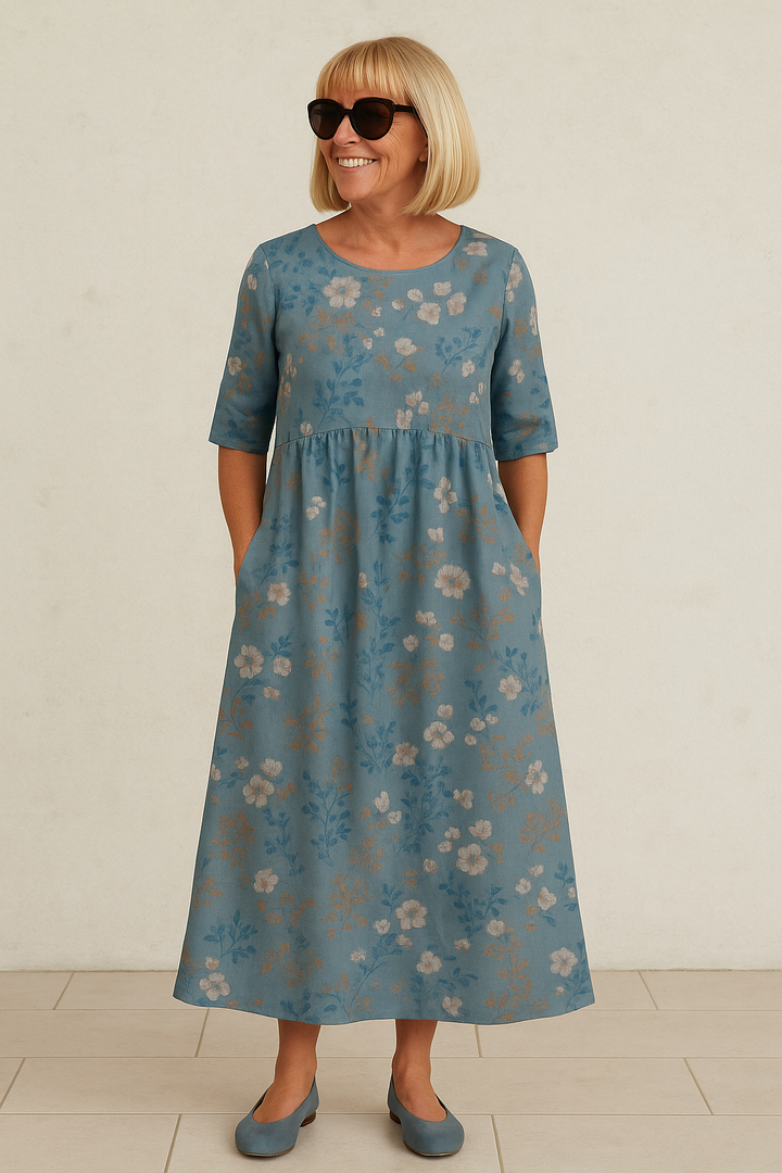Eliza | Vestido Midi Relaxado - Elegância sem Esforço, Conforto Diário