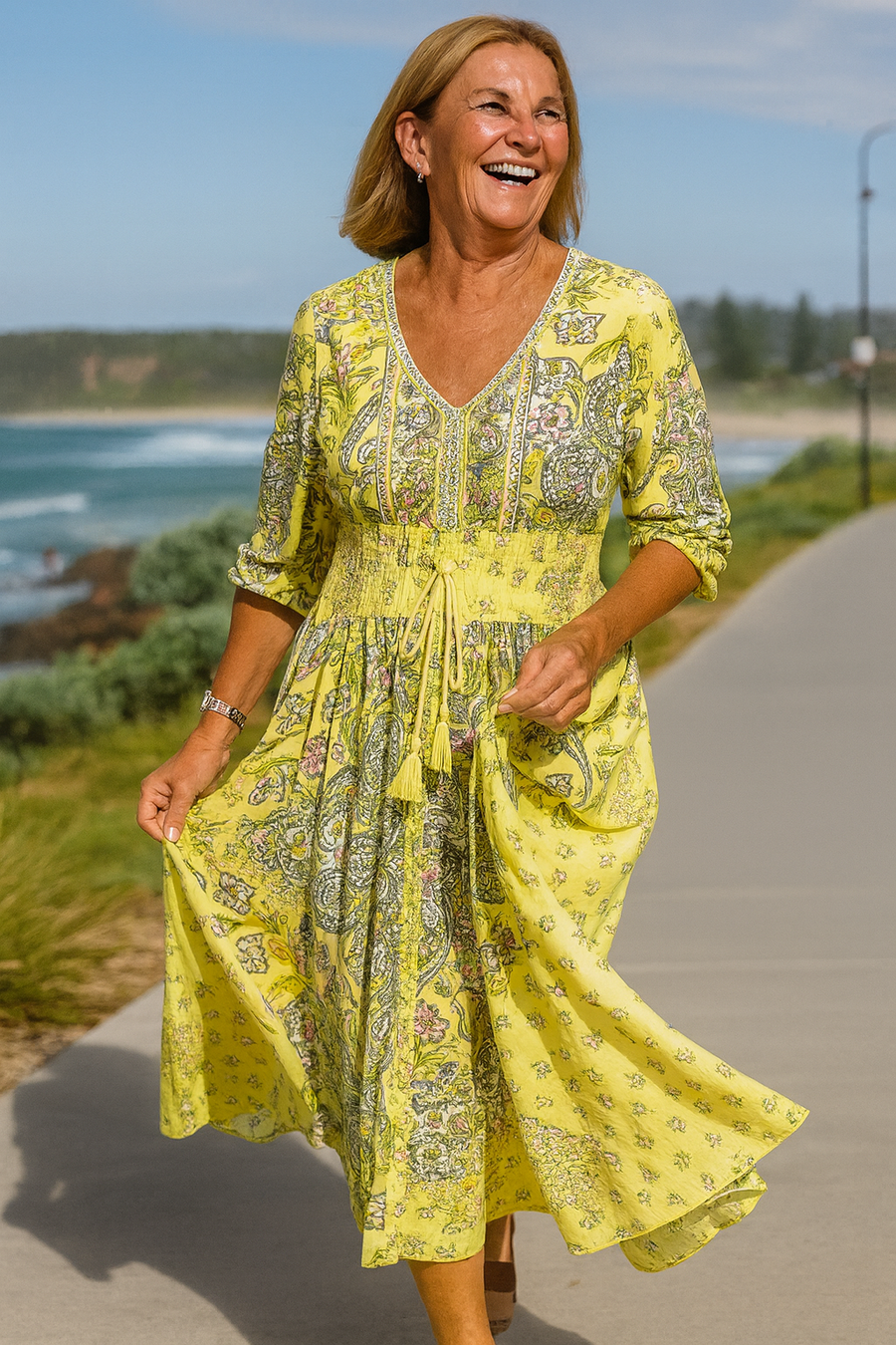 Kiama | Women's Bohemian Rayon Blend Maxi Dress, Floral Print Summer Dress