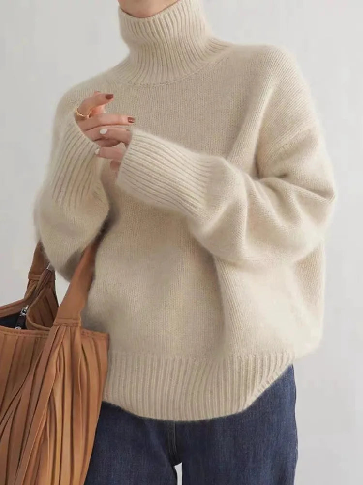 Isabella | Women's High Collar Fine Knit Sweater, Warm Casual Winter Pullover