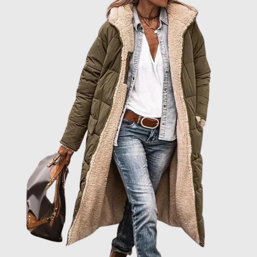 Joelle | Women's Insulated Winter Trench Coat, Warm Lined Coat with Pockets
