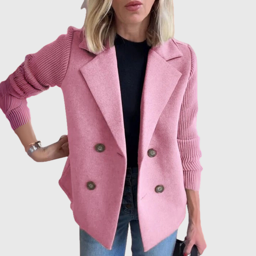 Jasmine | Women's Double-Breasted Blazer Jacket, Contrast Sleeve Tailored Jacket