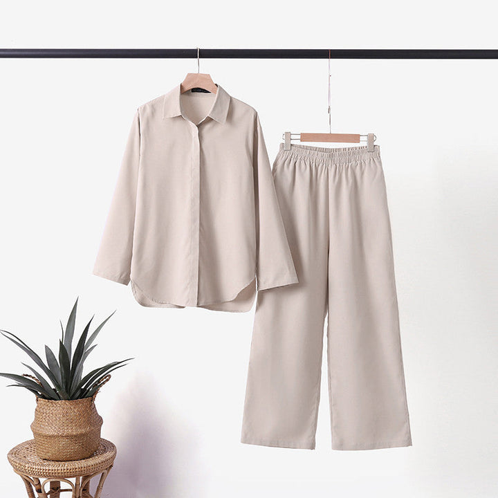 Conjunto Casual Elegante Denice de Duas Peças | Blusa Relaxada com Botões e Calça Pantalona