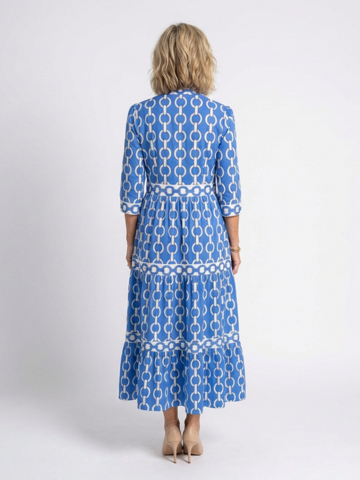 Ysolde | Vestido Midi com Estampa de Corrente e Manga 3/4