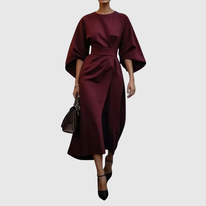 Eldra | Vestido Longo com Mangas Morcego e Toque de Cetim