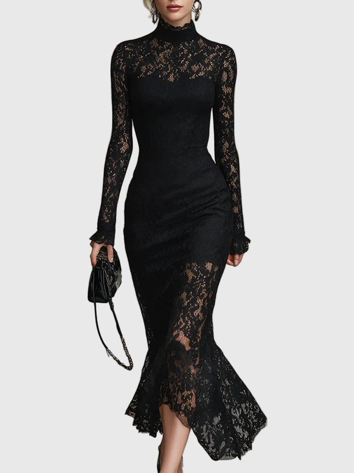 Monica | Vestido Maxi Elegante com Renda e Cauda de Peixe