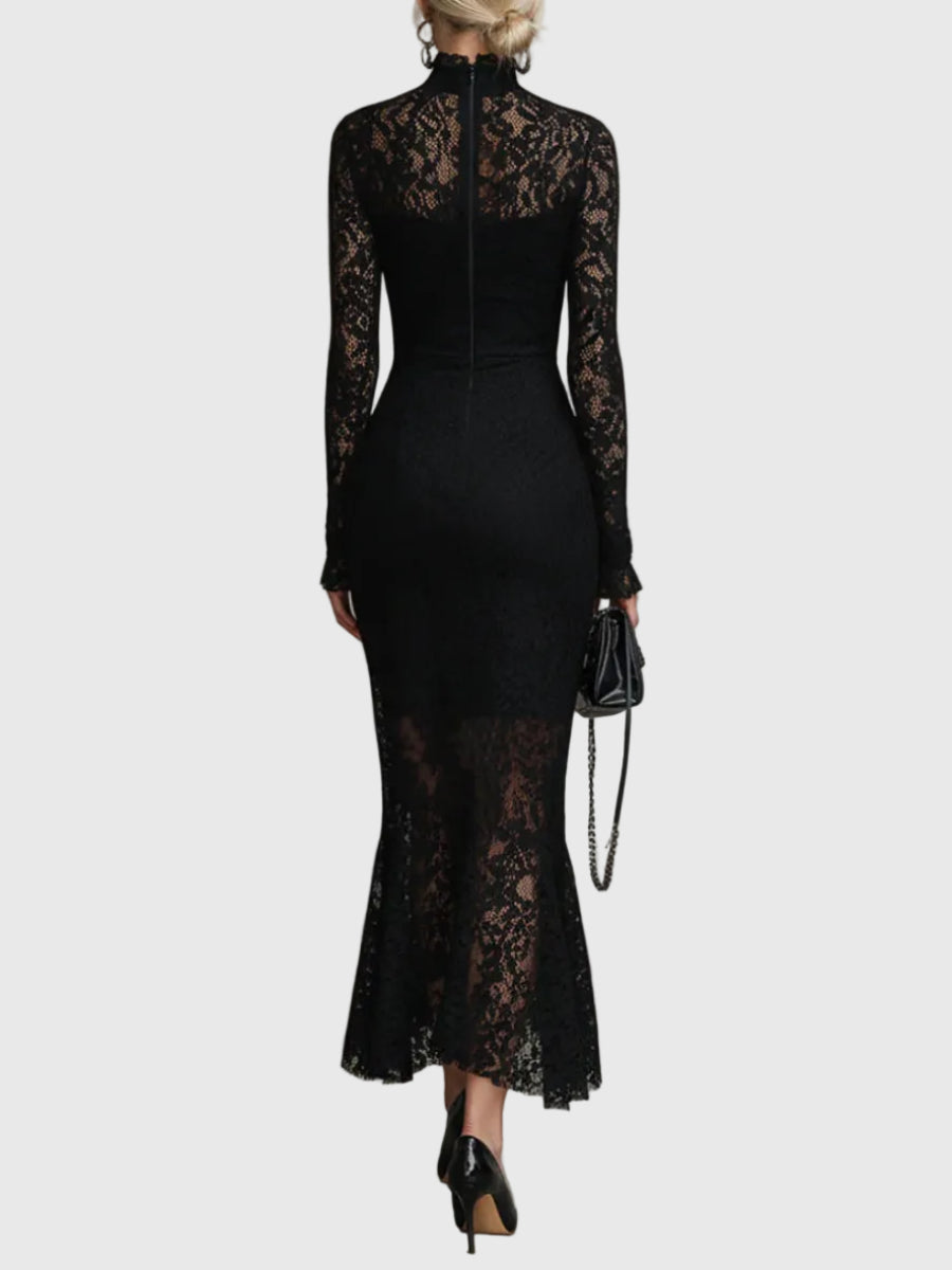 Monica | Vestido Maxi Elegante com Renda e Cauda de Peixe