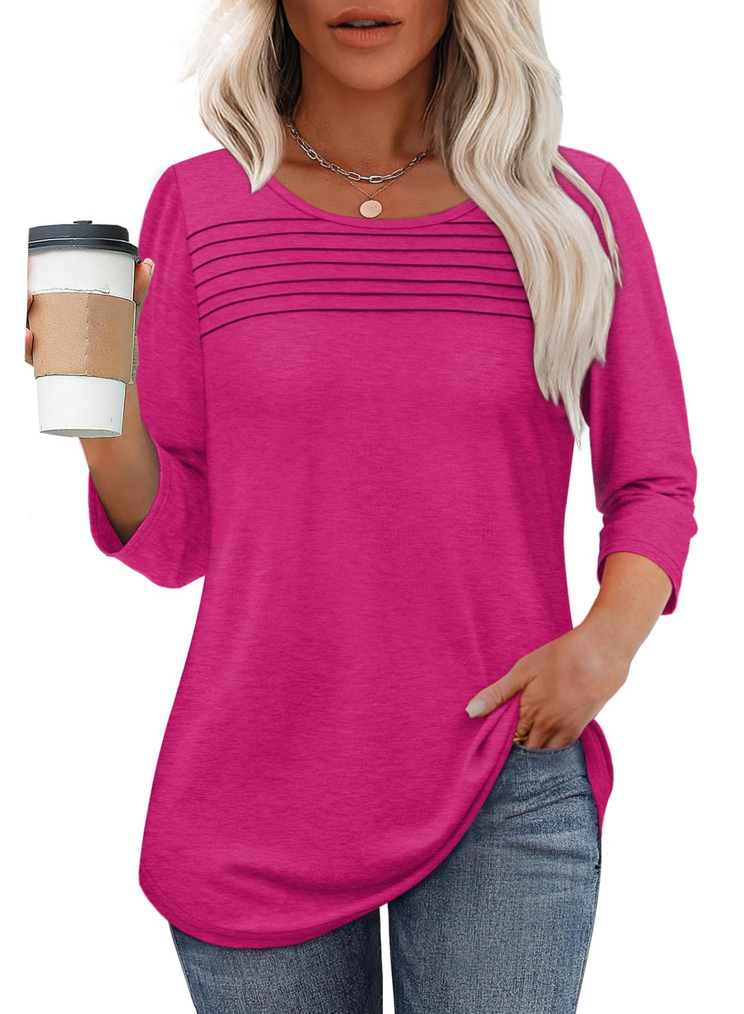 Mona | Blusa Plissada de Manga 3/4