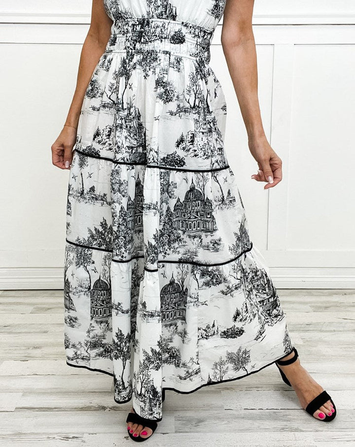 Marcelline| Timeless Toile Maxi – Elegant Flattering Comfort with Effortless Flow