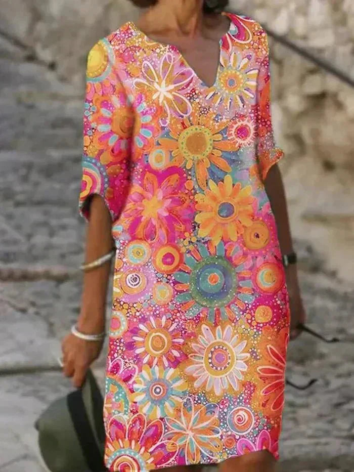 Nira| Vestido Midi Floral Vibrante