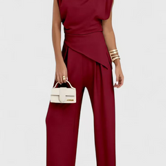Diann | Women's Draped Top Two-Piece Set, Wide-Leg Trousers Outfit for Dinner
