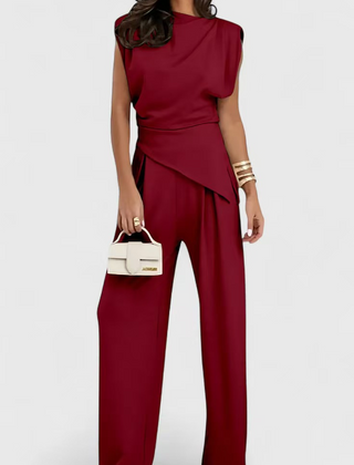 Diann | Women's Draped Top Two-Piece Set, Wide-Leg Trousers Outfit for Dinner