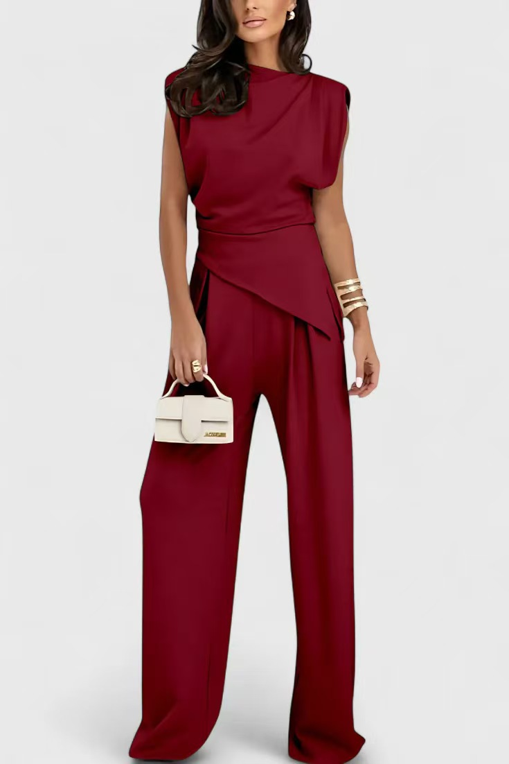 Conjunto Elegante Diann de Duas Peças | Blusa Drapeada e Calça Pantalona