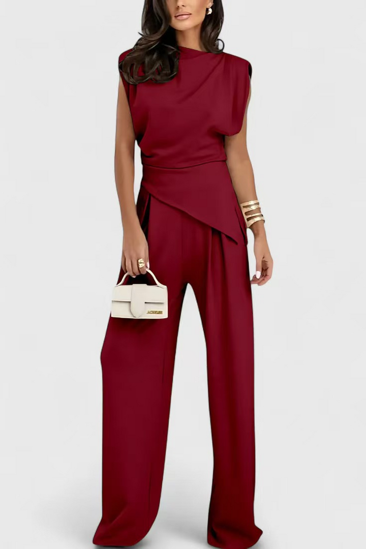 Conjunto Elegante Diann de Duas Peças | Blusa Drapeada e Calça Pantalona