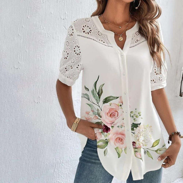 Vivian | Blusa Casual com Renda e Estampa