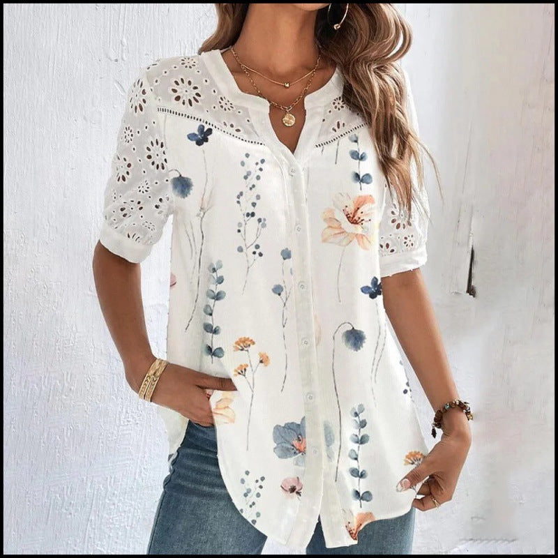 Vivian | Blusa Casual com Renda e Estampa