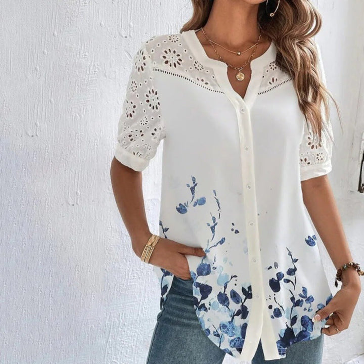 Vivian | Blusa Casual com Renda e Estampa