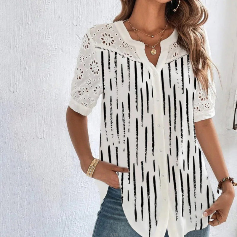 Vivian | Blusa Casual com Renda e Estampa