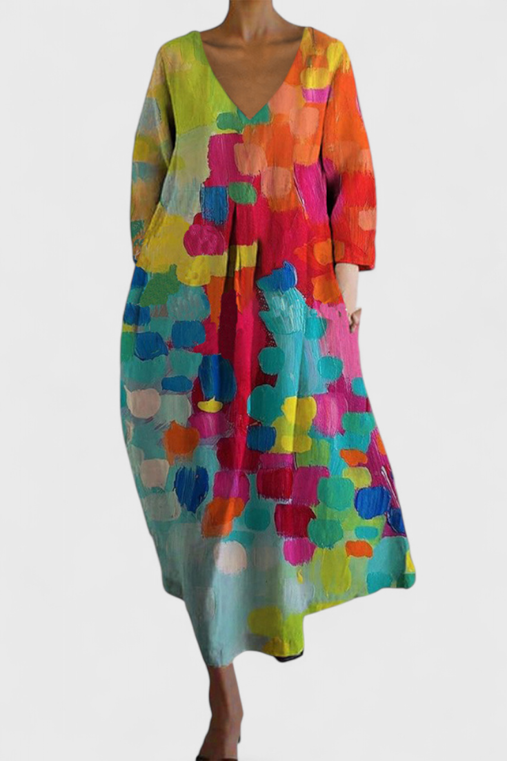 Isalinde | Women's V-Neck Flowy Dress, Lightweight Relaxed Fit Casual Dress