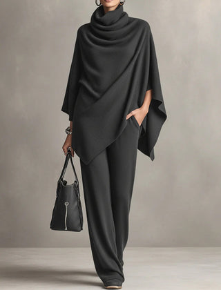 Sarina | Women's Draped Two-Piece Set, Flowing Top and Wide-Leg Trousers Outfit