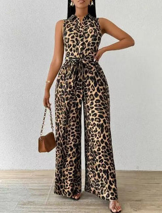 Frankie | Women's Leopard Print Jumpsuit, Sleeveless Deep V-Neck Party Jumpsuit