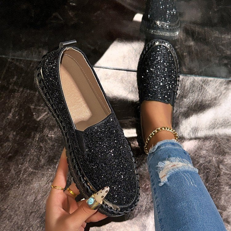 JAMILA - Mocassins Slip-On Elegantes Decorados com Glitter
