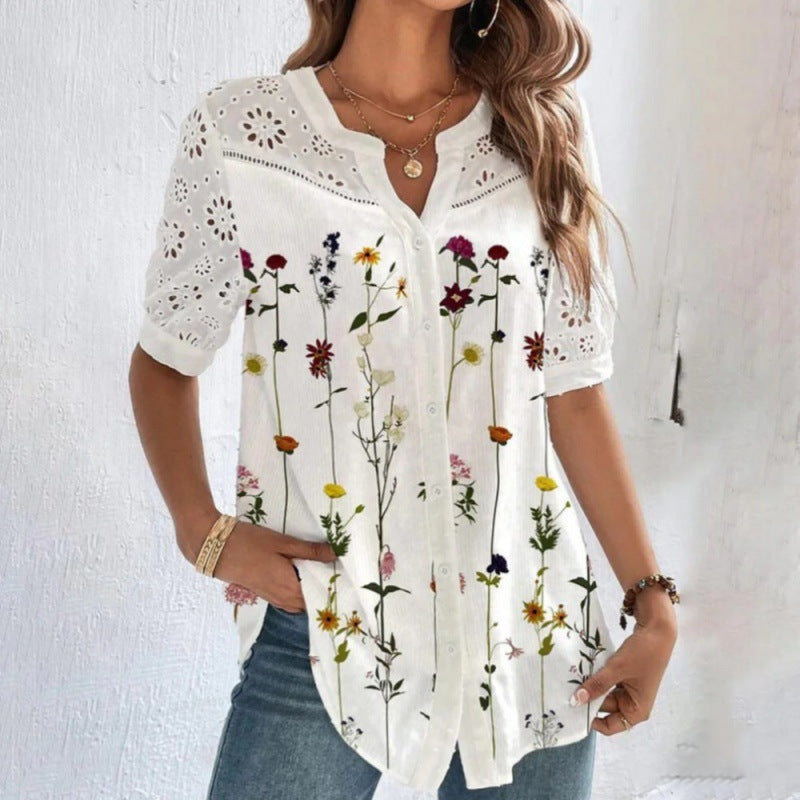 Vivian | Blusa Casual com Renda e Estampa