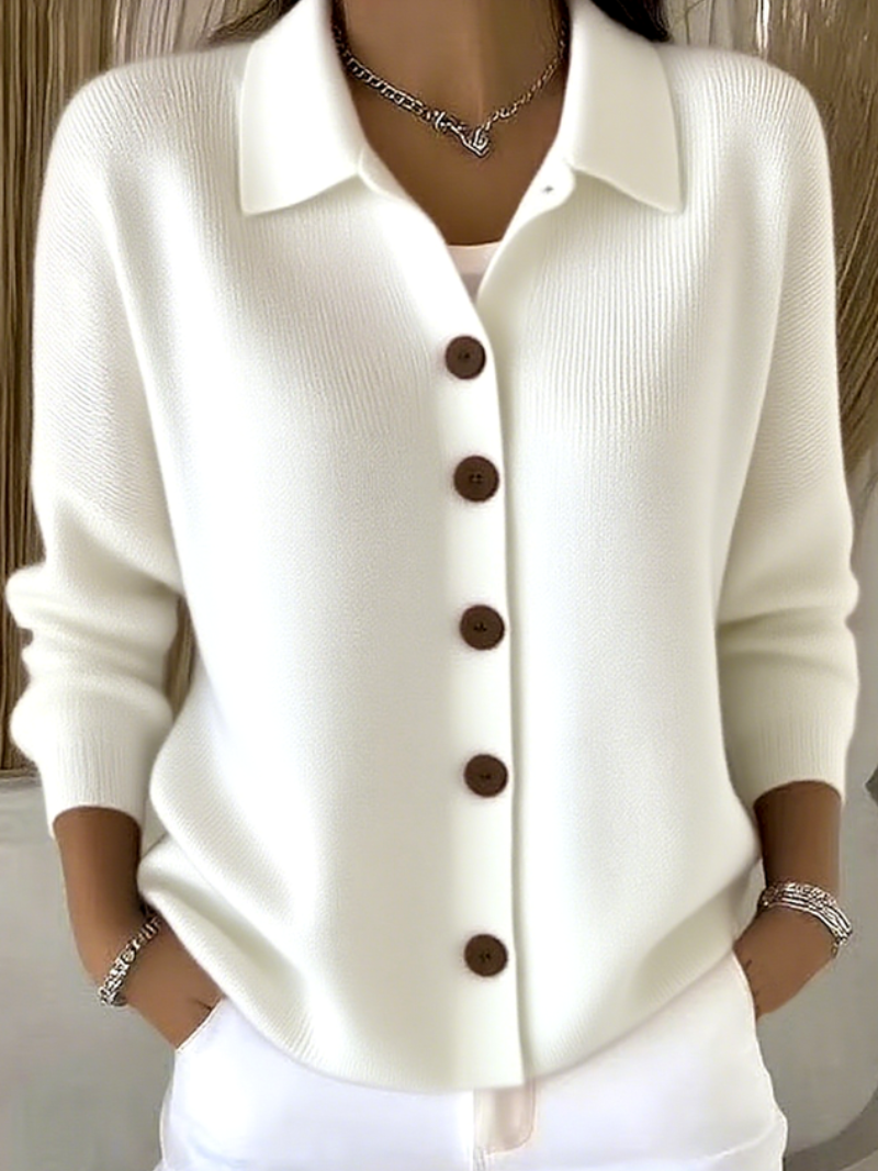 Melaniq | Elegant Collared Knit Cardigan