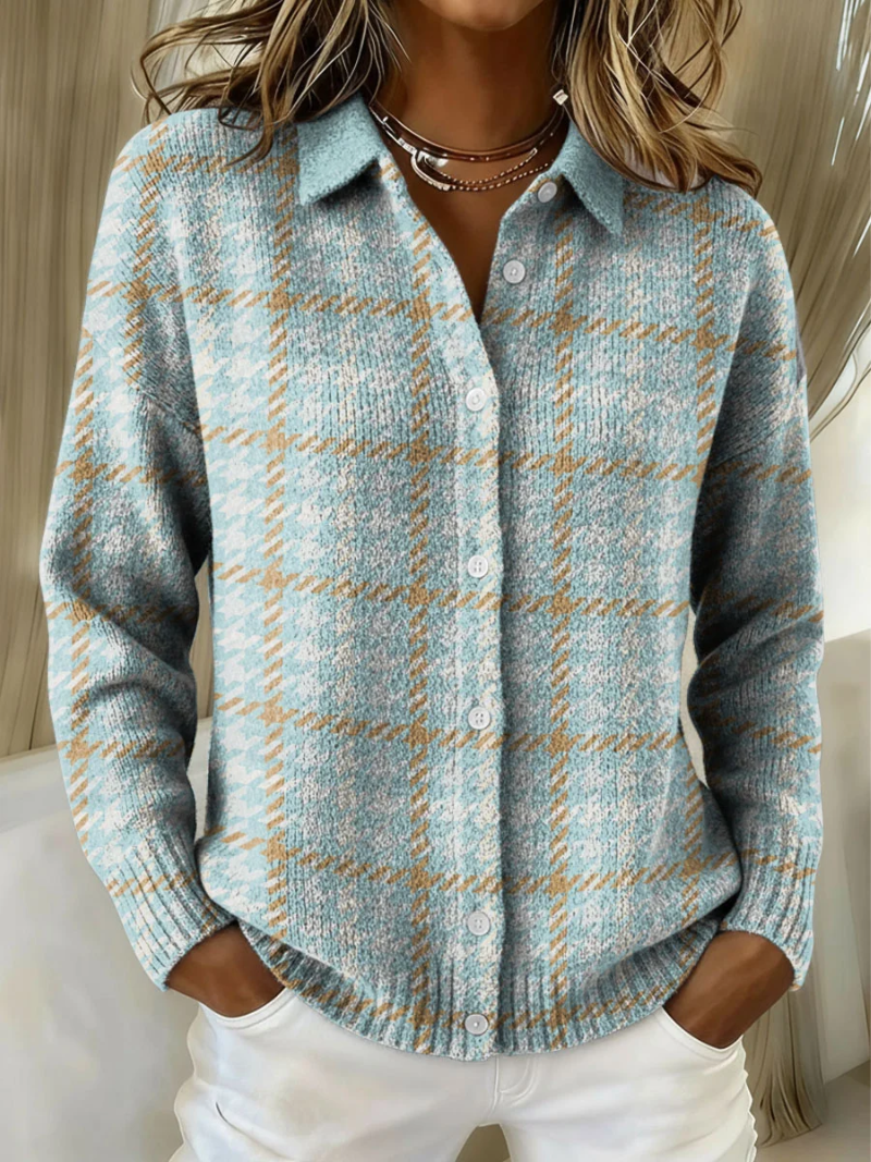 Tara – Blusa com Capuz Xadrez com Detalhes em Cor Areia