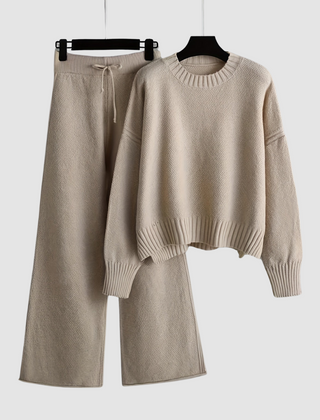Emily | Women's Knit Two-Piece Loungewear Set, Ribbed Sweater and Wide-Leg Trousers