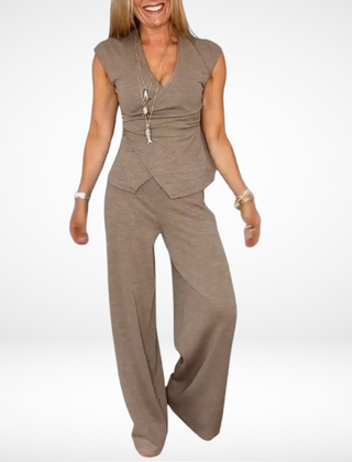 Paloma | Women's Casual Two-Piece Set, V-Neck Top and Wide-Leg Pants Office Outfit