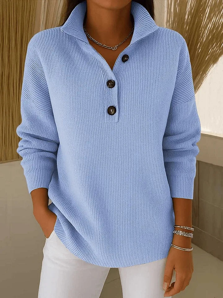 Phoebe | Ribbed Collar Button Sweater