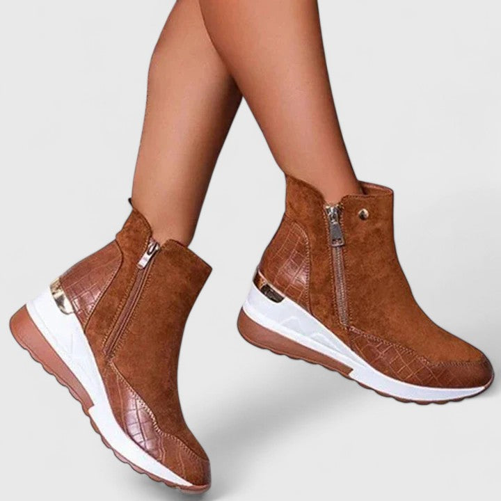 Maele | Women's Suede Comfort Boots, Wedge Insole Zip-Up Boots with Non-Slip Sole