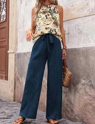 Antonette | Women's Sleeveless Two-Piece Set, Flowy Wide Pants Summer Outfit