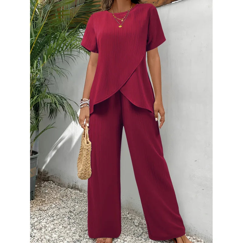 Conjunto Elegante e Suave Lorrina de Duas Peças | Blusa Assimétrica e Calça Confortável