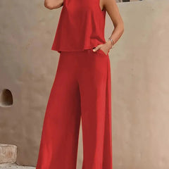 Danielle | Women's Sleeveless Two-Piece Set, Lightweight Top and Wide-Leg Pants Outfit