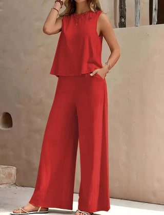 Danielle | Women's Sleeveless Two-Piece Set, Lightweight Top and Wide-Leg Pants Outfit