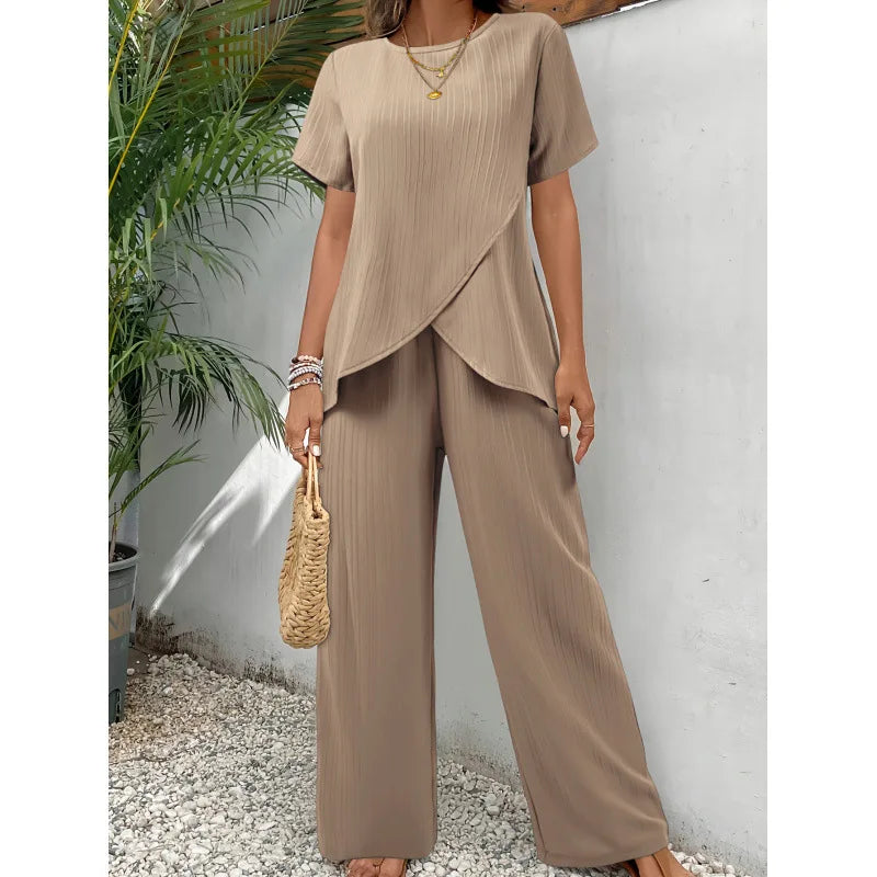 Conjunto Elegante e Suave Lorrina de Duas Peças | Blusa Assimétrica e Calça Confortável