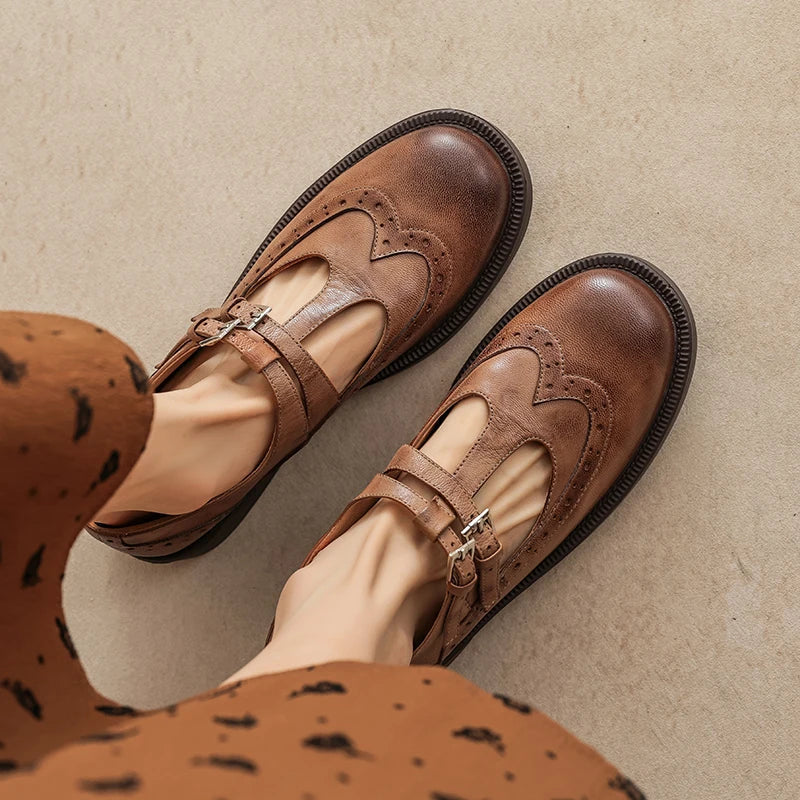 Leona | Women's Vegan Leather Mary Jane Shoes, Cushioned Round Toe Flats for Work and Casual Wear
