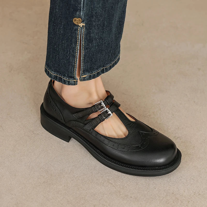 Leona | Women's Vegan Leather Mary Jane Shoes, Cushioned Round Toe Flats for Work and Casual Wear