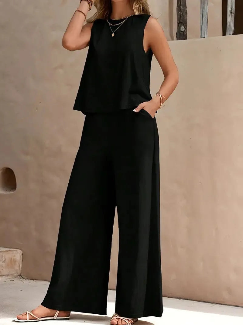 Conjunto Danielle sem Mangas de Duas Peças | Top sem Mangas e Calça Pantalona