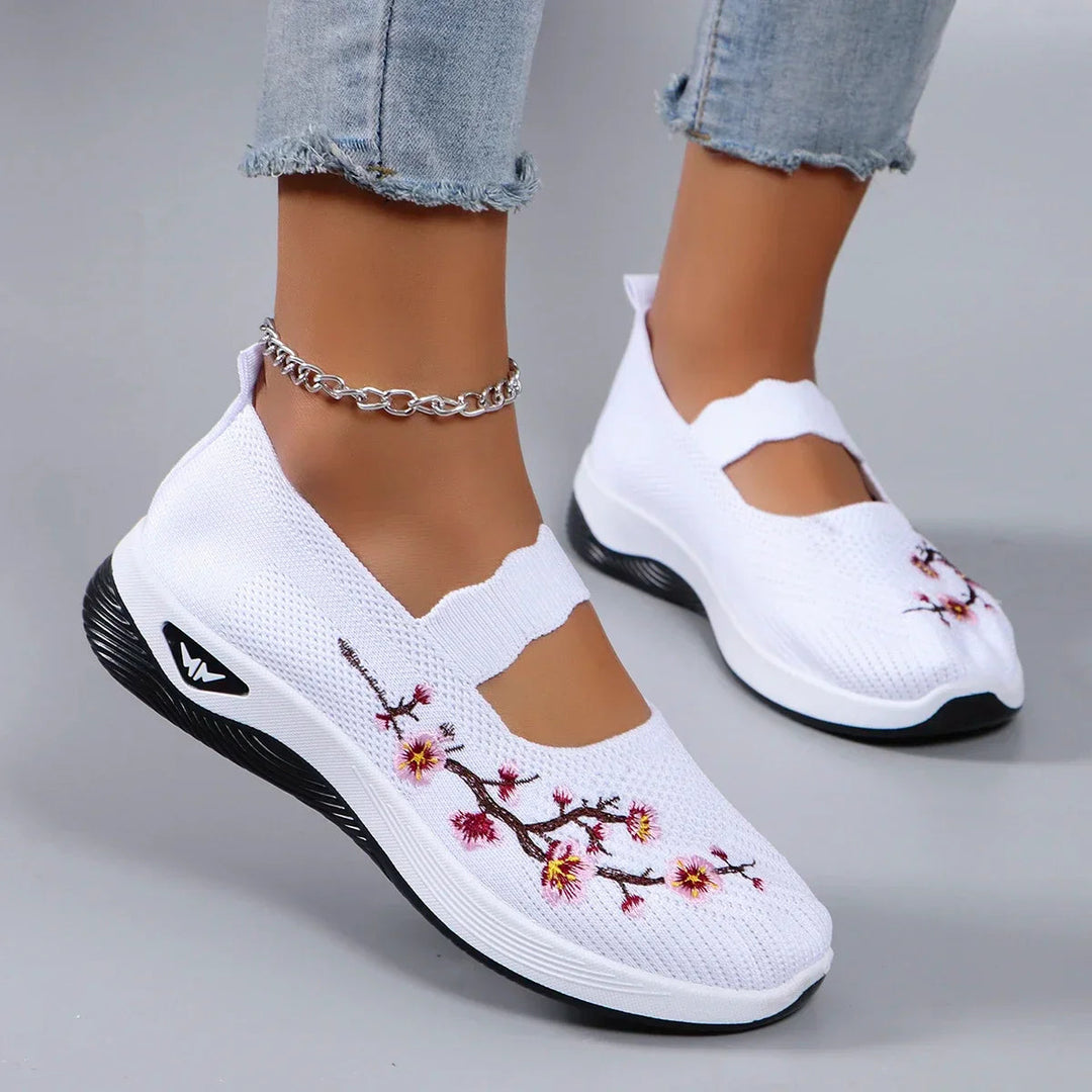 Fajon - Tênis Confortáveis com Bordado Floral